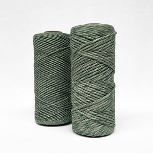 green and white combination photo of mixed cotton string for macrame showcasing 1.5mm and 4mm size options on white background