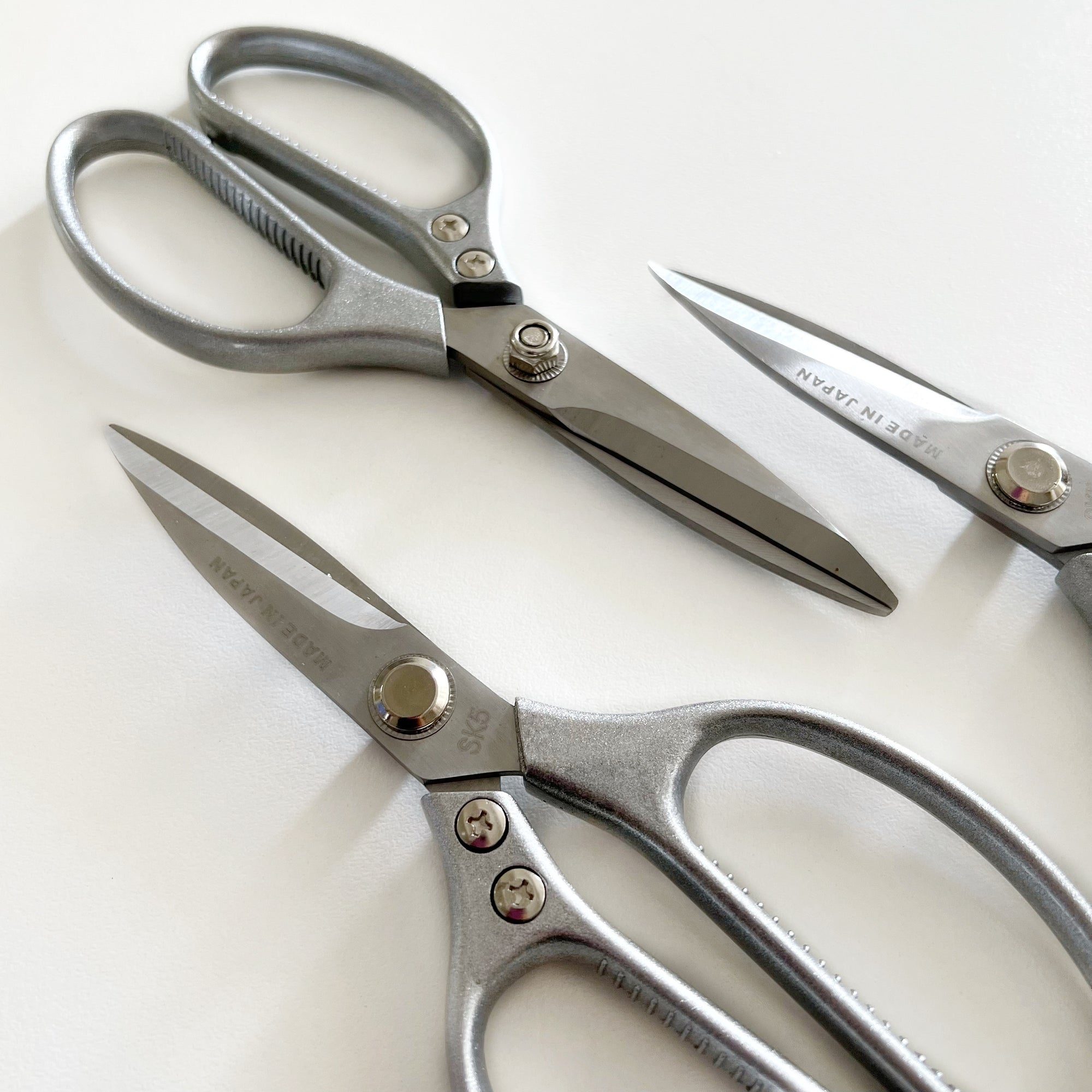 metal craft scissors in group photo on white background